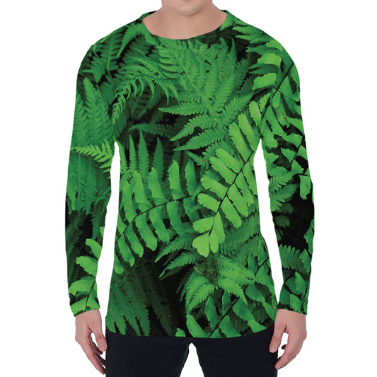 Green Fern Leaf Print Men's Long Sleeve T-Shirt
