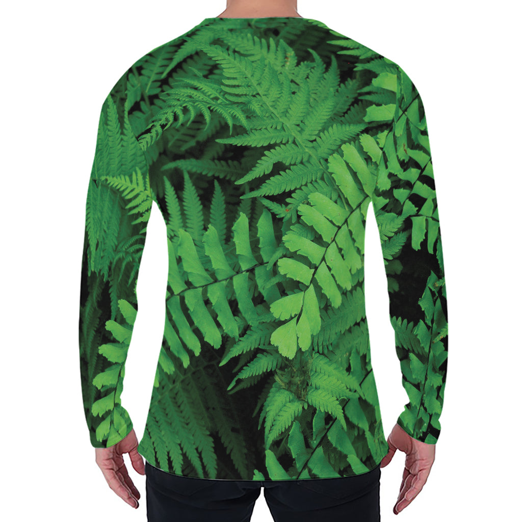 Green Fern Leaf Print Men's Long Sleeve T-Shirt
