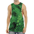 Green Fern Leaf Print Men's Muscle Tank Top