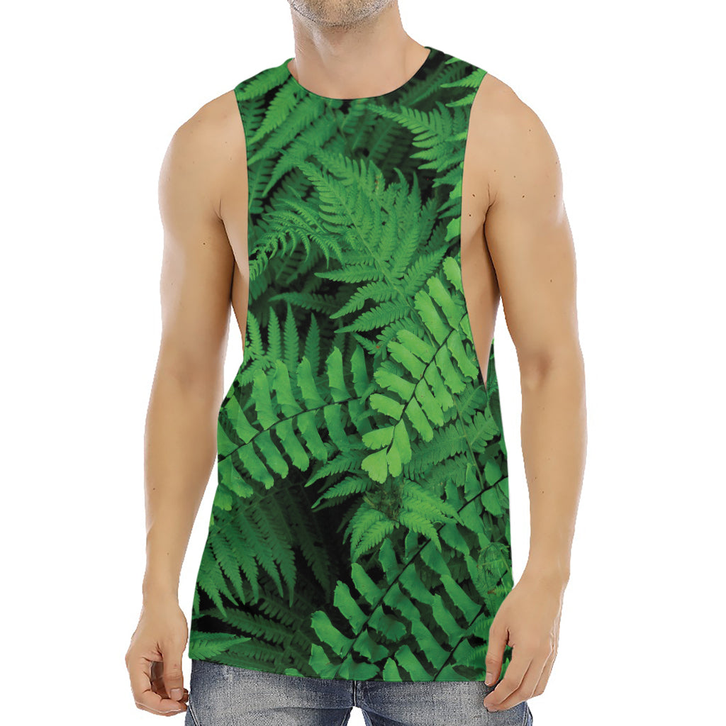 Green Fern Leaf Print Men's Muscle Tank Top