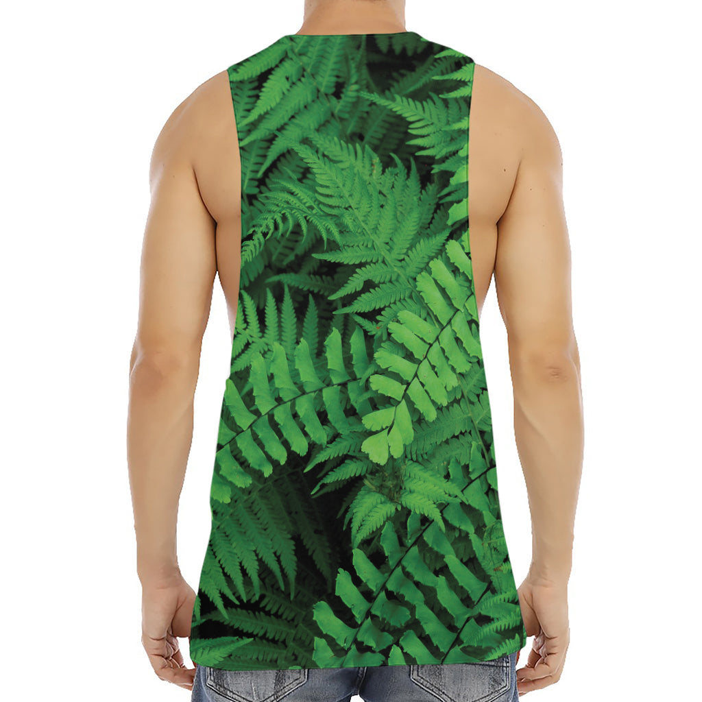 Green Fern Leaf Print Men's Muscle Tank Top