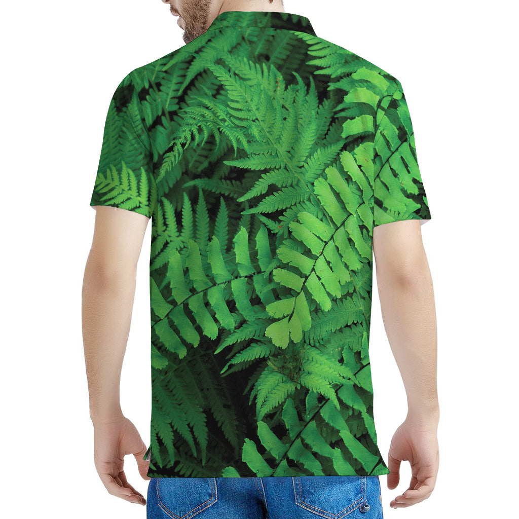 Green Fern Leaf Print Men's Polo Shirt