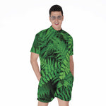 Green Fern Leaf Print Men's Rompers