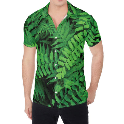 Green Fern Leaf Print Men's Shirt