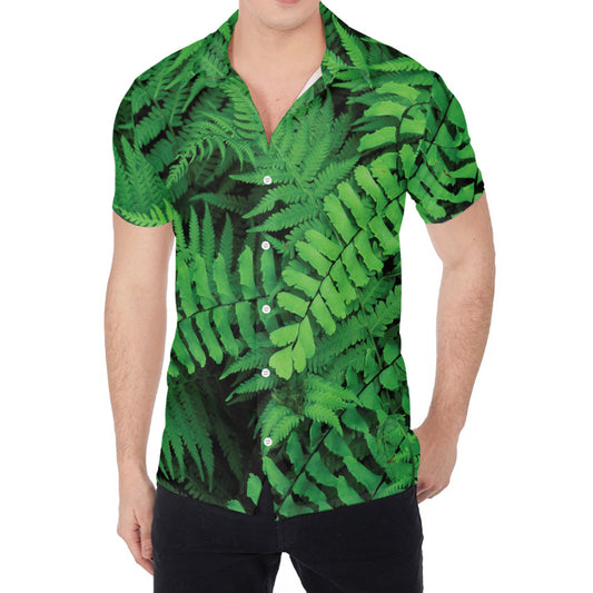 Green Fern Leaf Print Men's Shirt