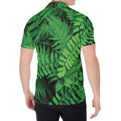 Green Fern Leaf Print Men's Shirt
