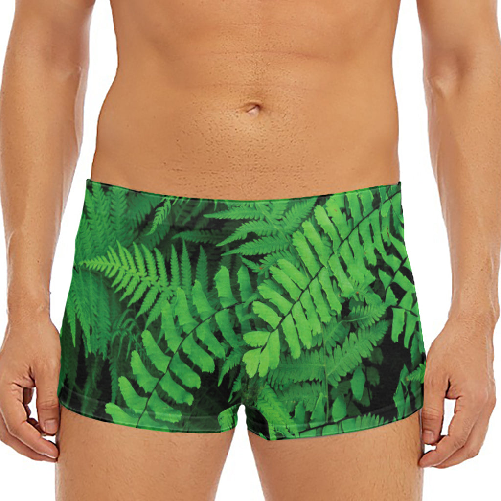 Green Fern Leaf Print Men's Short Boxer Briefs