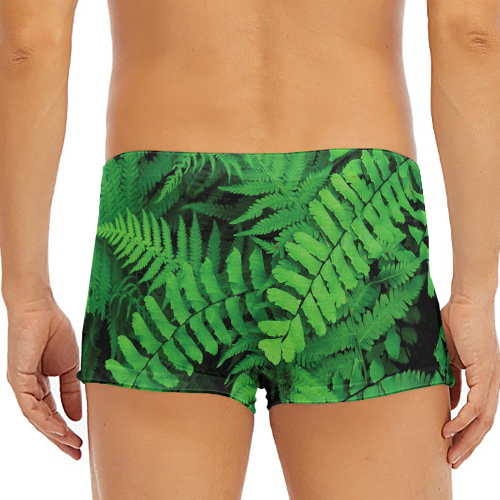 Green Fern Leaf Print Men's Short Boxer Briefs
