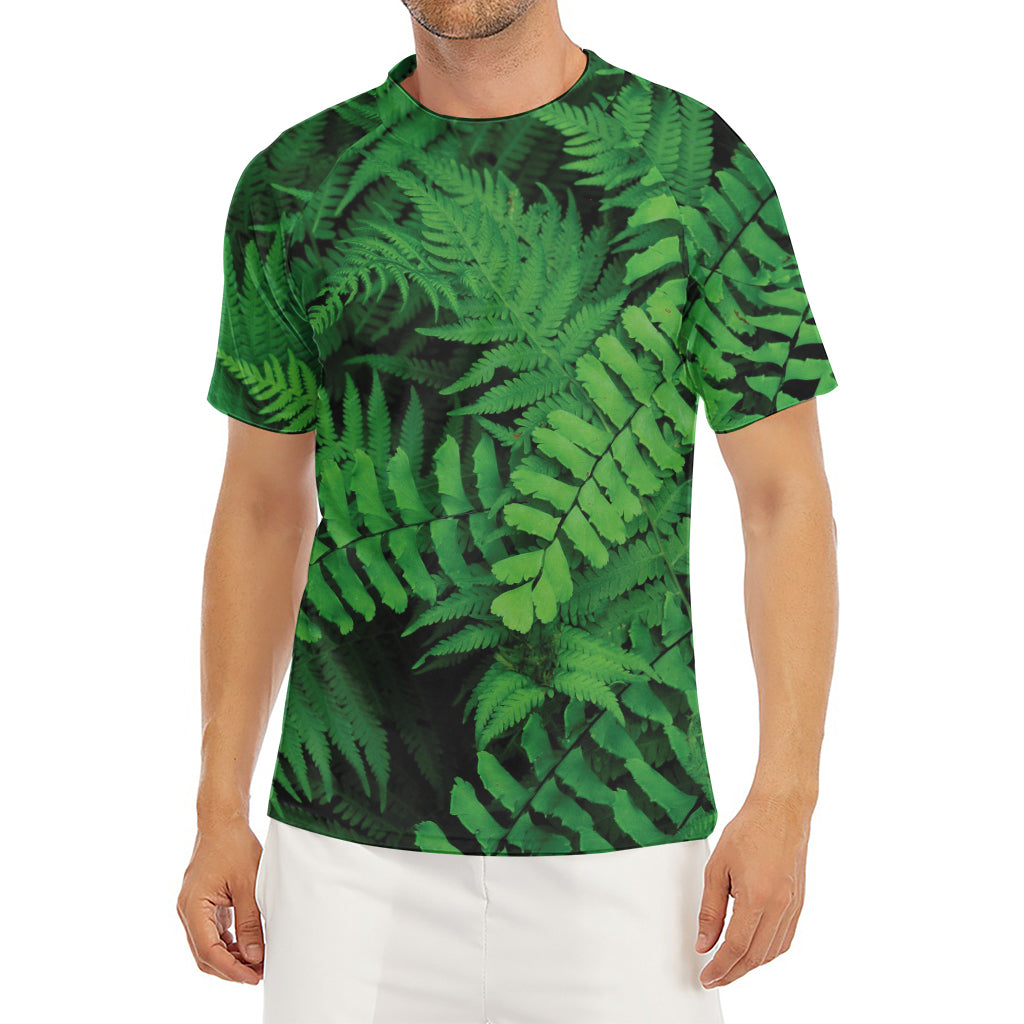 Green Fern Leaf Print Men's Short Sleeve Rash Guard