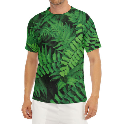 Green Fern Leaf Print Men's Short Sleeve Rash Guard