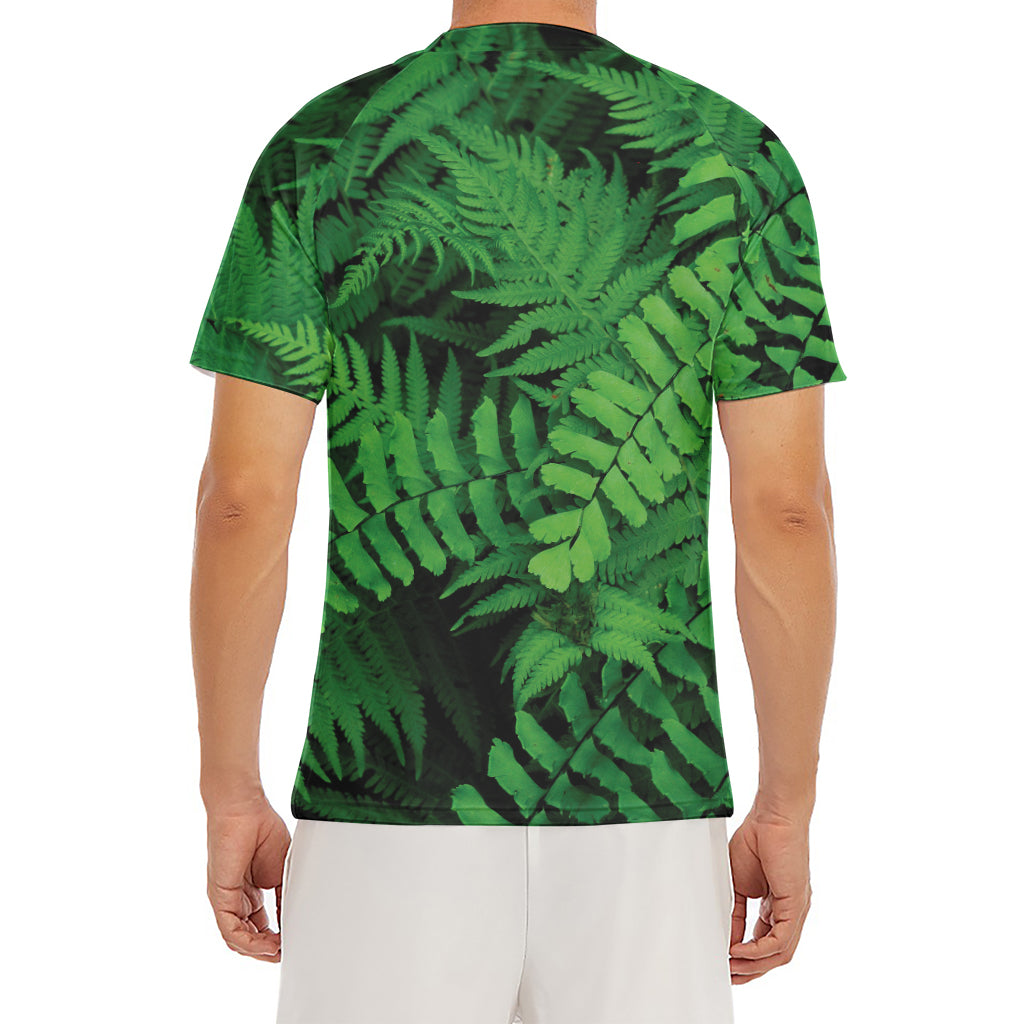 Green Fern Leaf Print Men's Short Sleeve Rash Guard