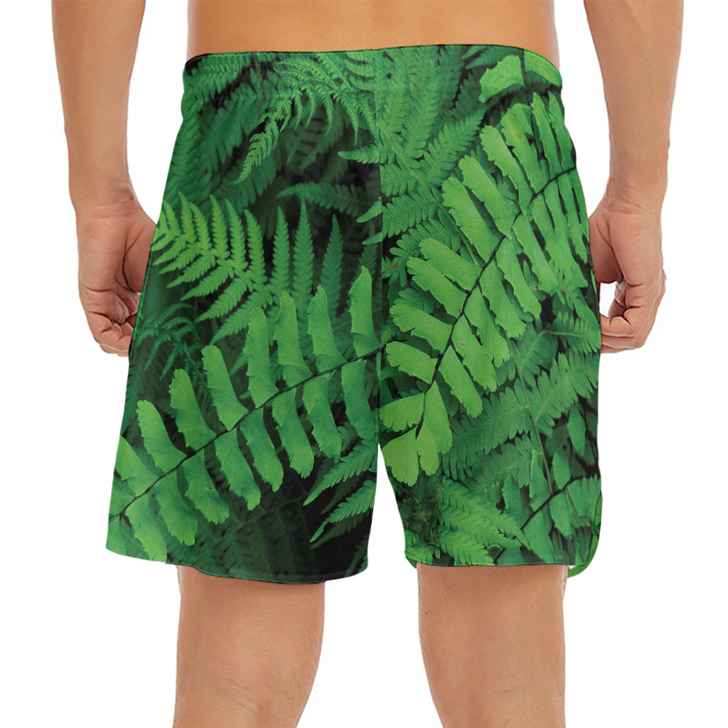 Green Fern Leaf Print Men's Split Running Shorts