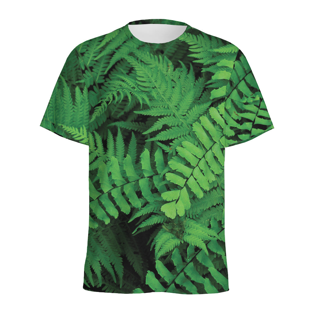 Green Fern Leaf Print Men's Sports T-Shirt