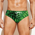 Green Fern Leaf Print Men's Swim Briefs