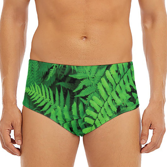 Green Fern Leaf Print Men's Triangle Swim Briefs