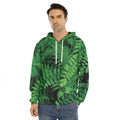 Green Fern Leaf Print Men's Velvet Pullover Hoodie