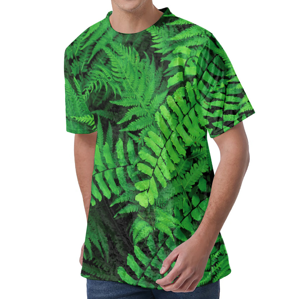 Green Fern Leaf Print Men's Velvet T-Shirt