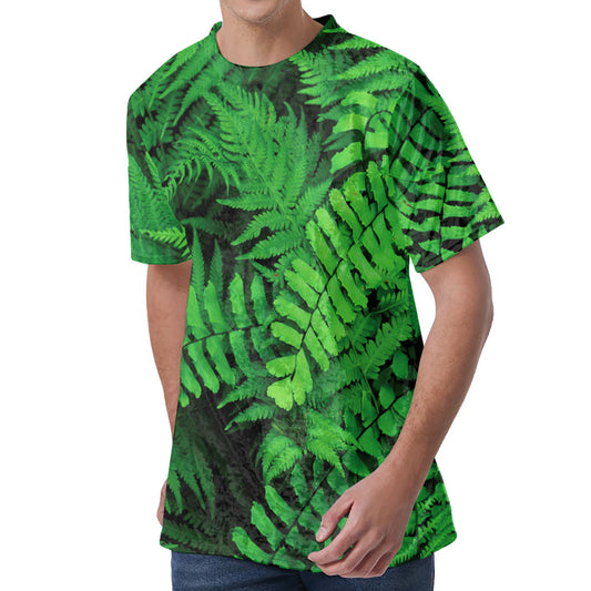 Green Fern Leaf Print Men's Velvet T-Shirt
