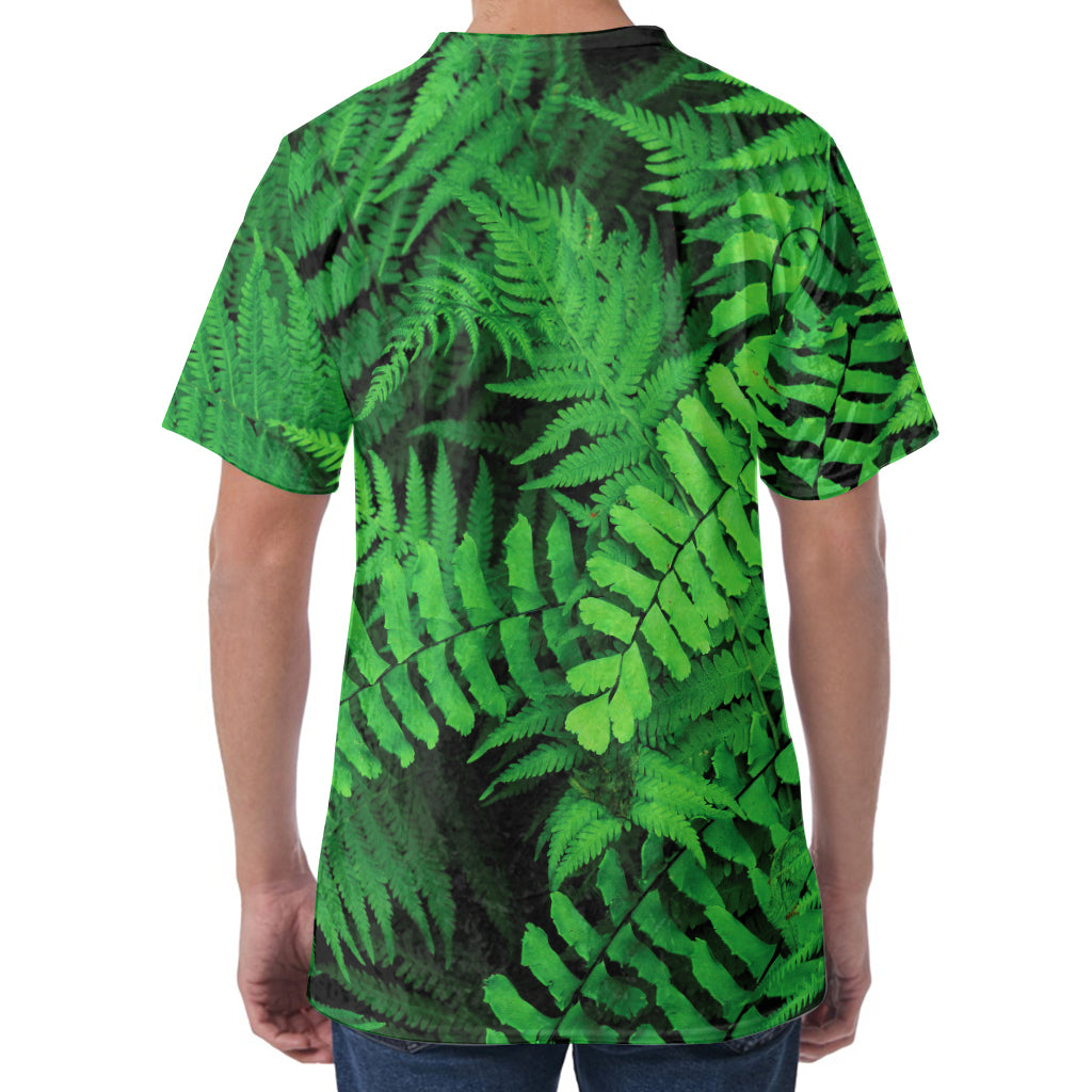 Green Fern Leaf Print Men's Velvet T-Shirt