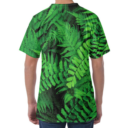 Green Fern Leaf Print Men's Velvet T-Shirt