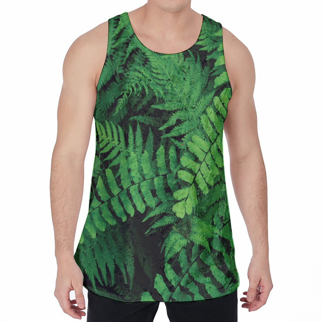 Green Fern Leaf Print Men's Velvet Tank Top