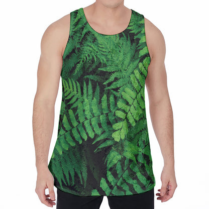 Green Fern Leaf Print Men's Velvet Tank Top