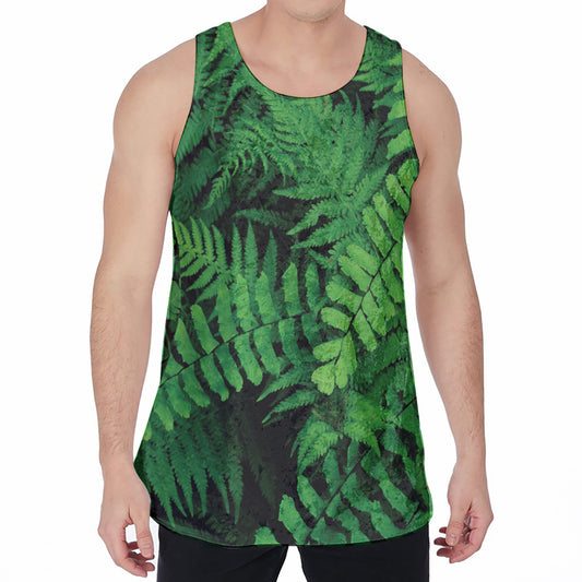 Green Fern Leaf Print Men's Velvet Tank Top