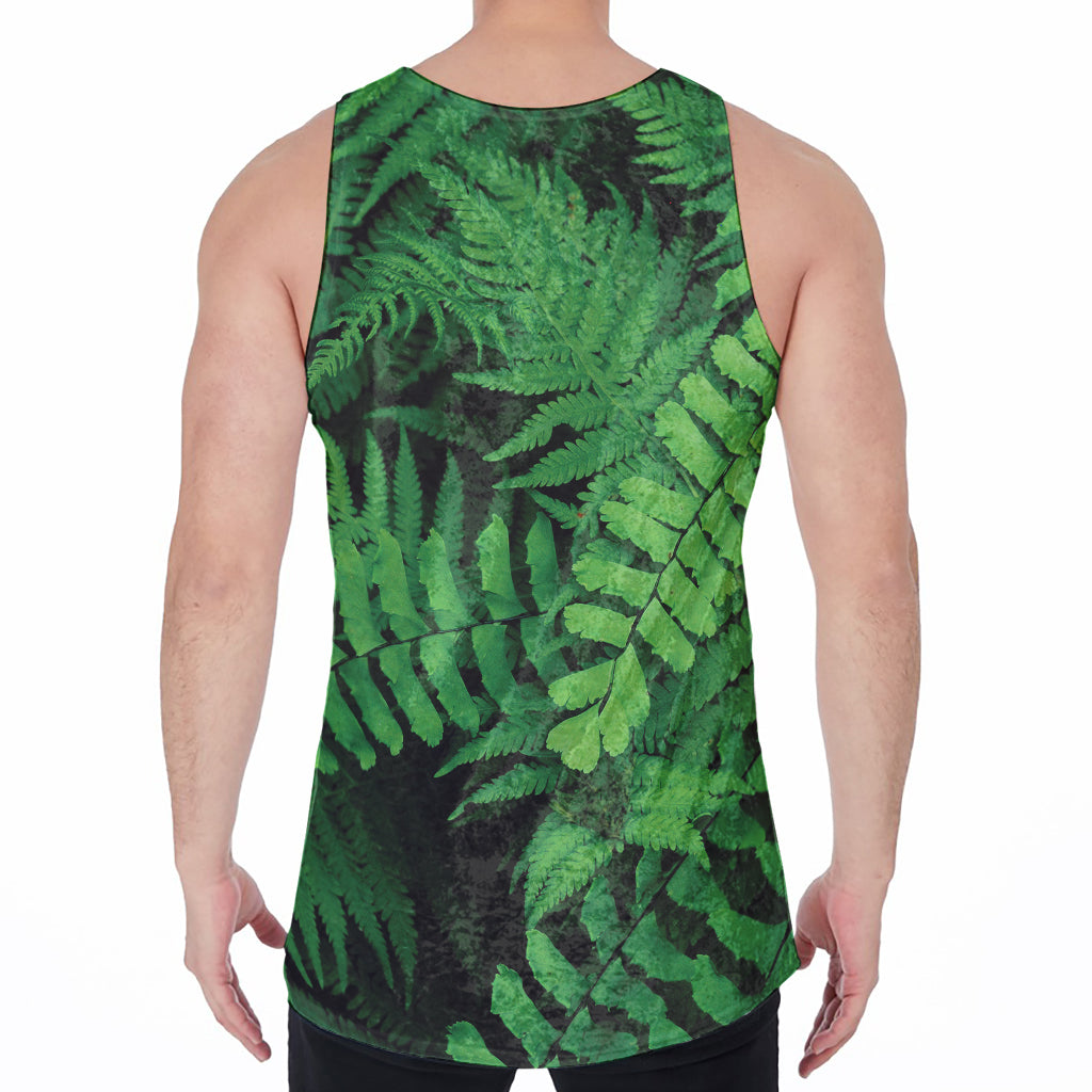 Green Fern Leaf Print Men's Velvet Tank Top