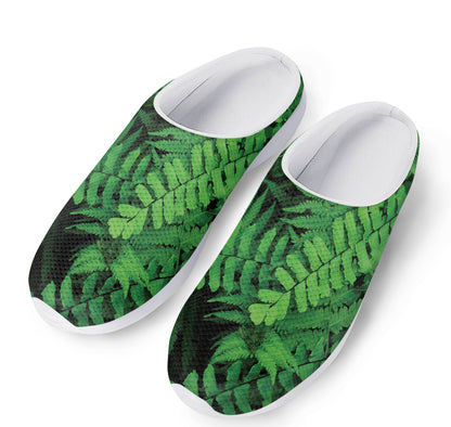 Green Fern Leaf Print Mesh Casual Shoes