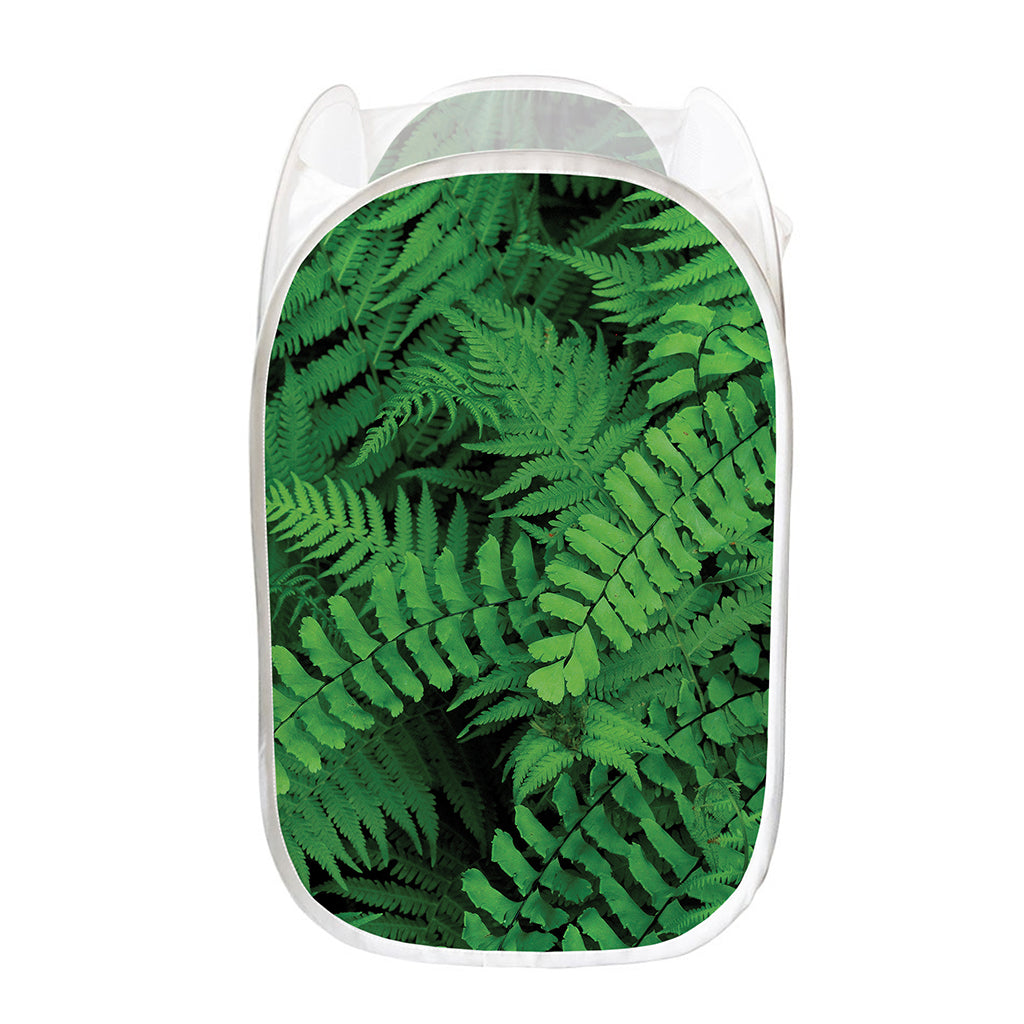 Green Fern Leaf Print Mesh Laundry Hamper