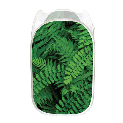 Green Fern Leaf Print Mesh Laundry Hamper