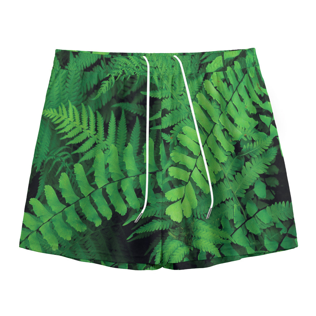 Green Fern Leaf Print Mesh Shorts