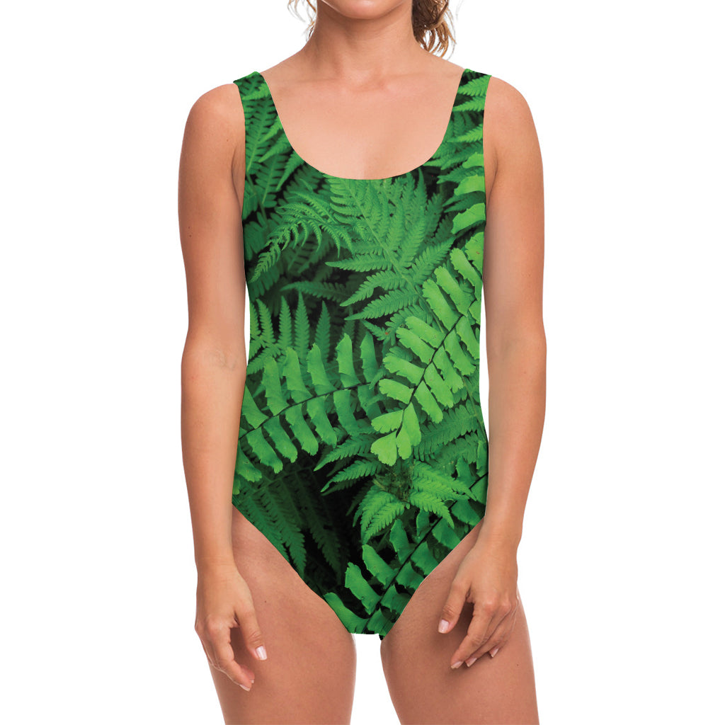 Green Fern Leaf Print One Piece Swimsuit