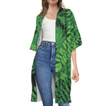 Green Fern Leaf Print Open Front Beach Cover Up