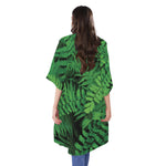 Green Fern Leaf Print Open Front Beach Cover Up