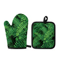 Green Fern Leaf Print Oven Mitt And Pot Holder Set