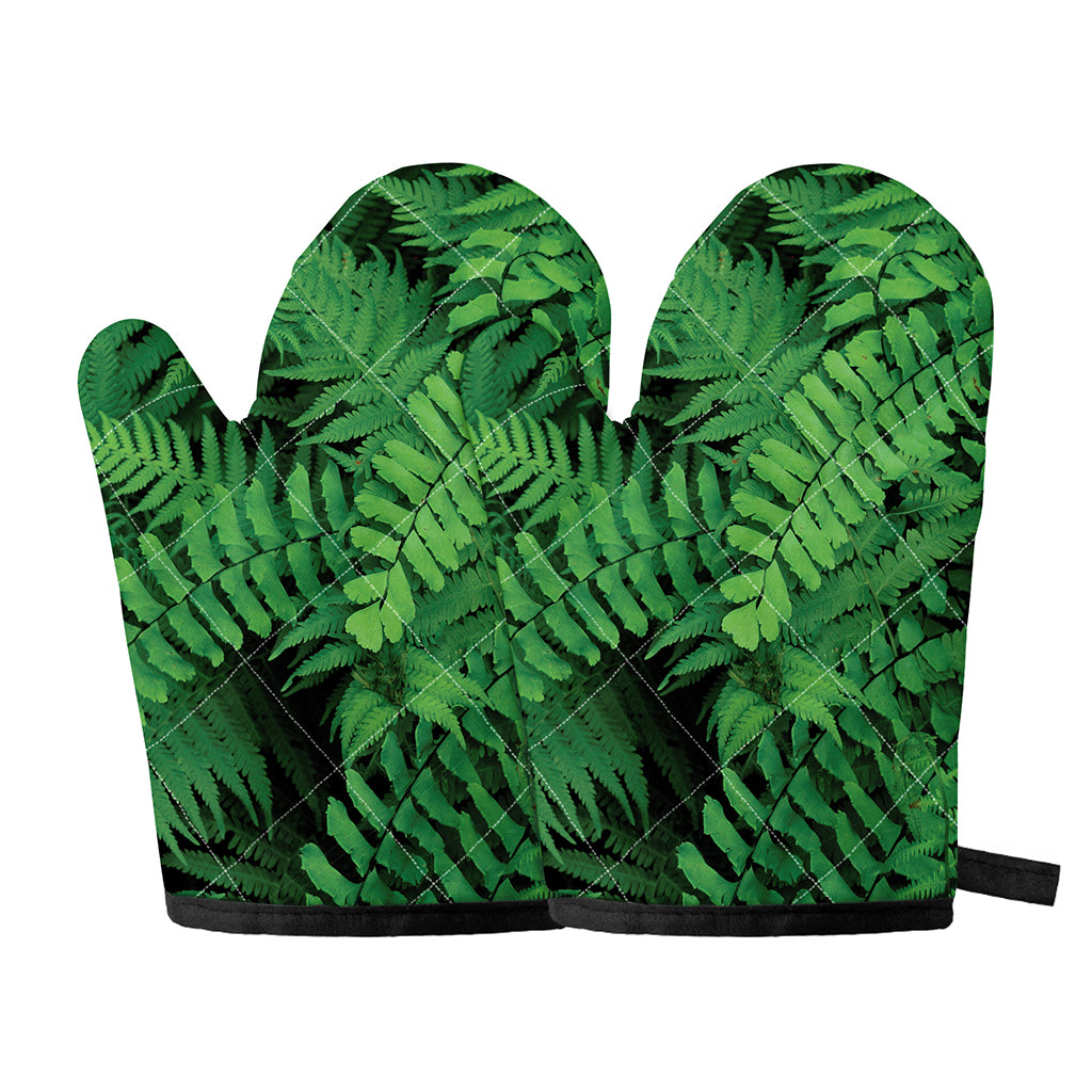 Green Fern Leaf Print Oven Mitts