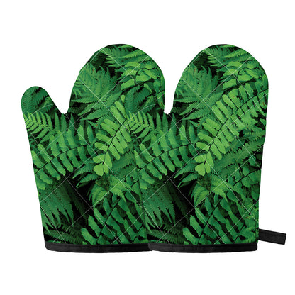 Green Fern Leaf Print Oven Mitts