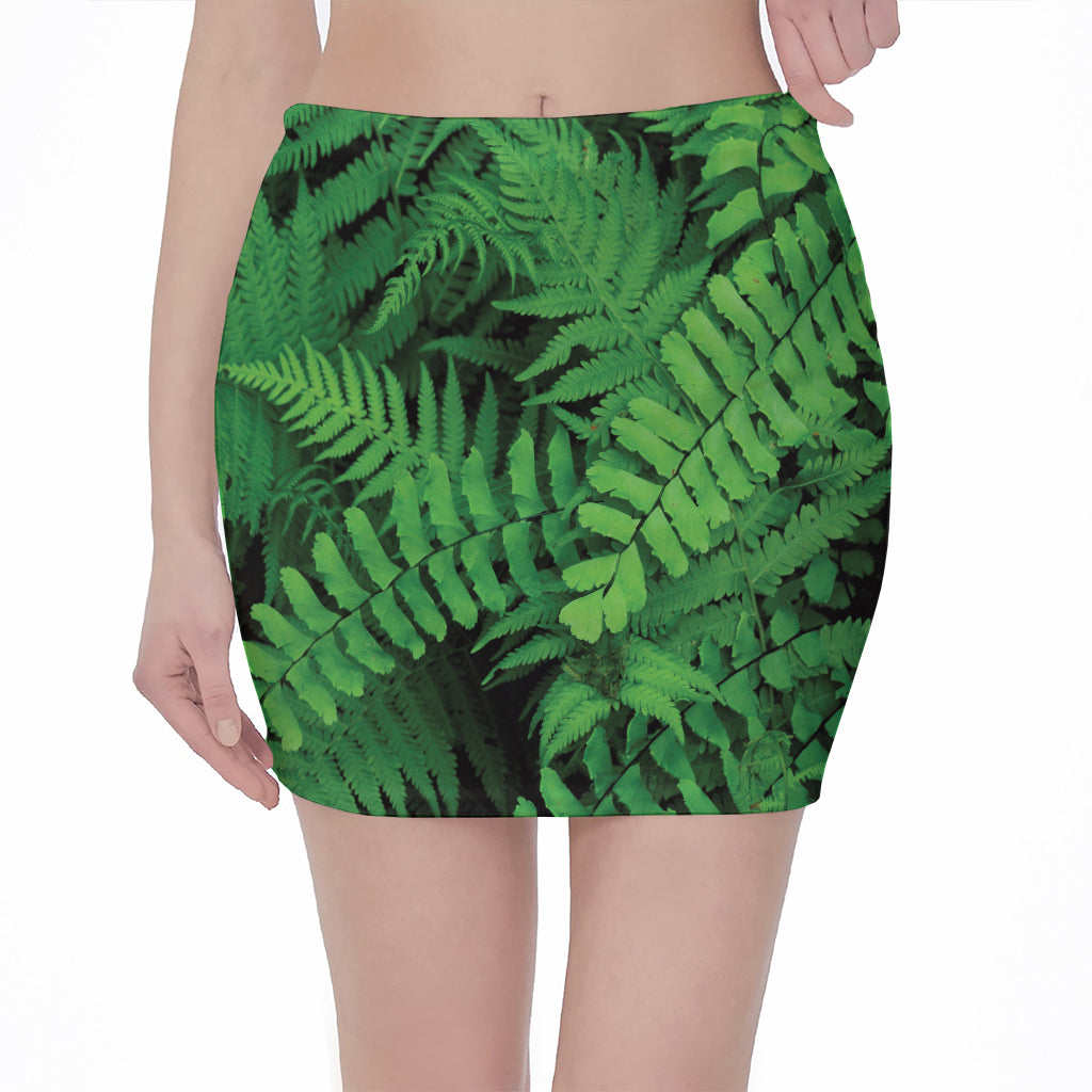 Green Fern Leaf Print Pencil Mini Skirt