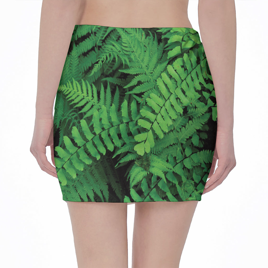 Green Fern Leaf Print Pencil Mini Skirt