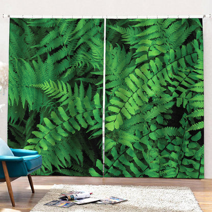 Green Fern Leaf Print Pencil Pleat Curtains