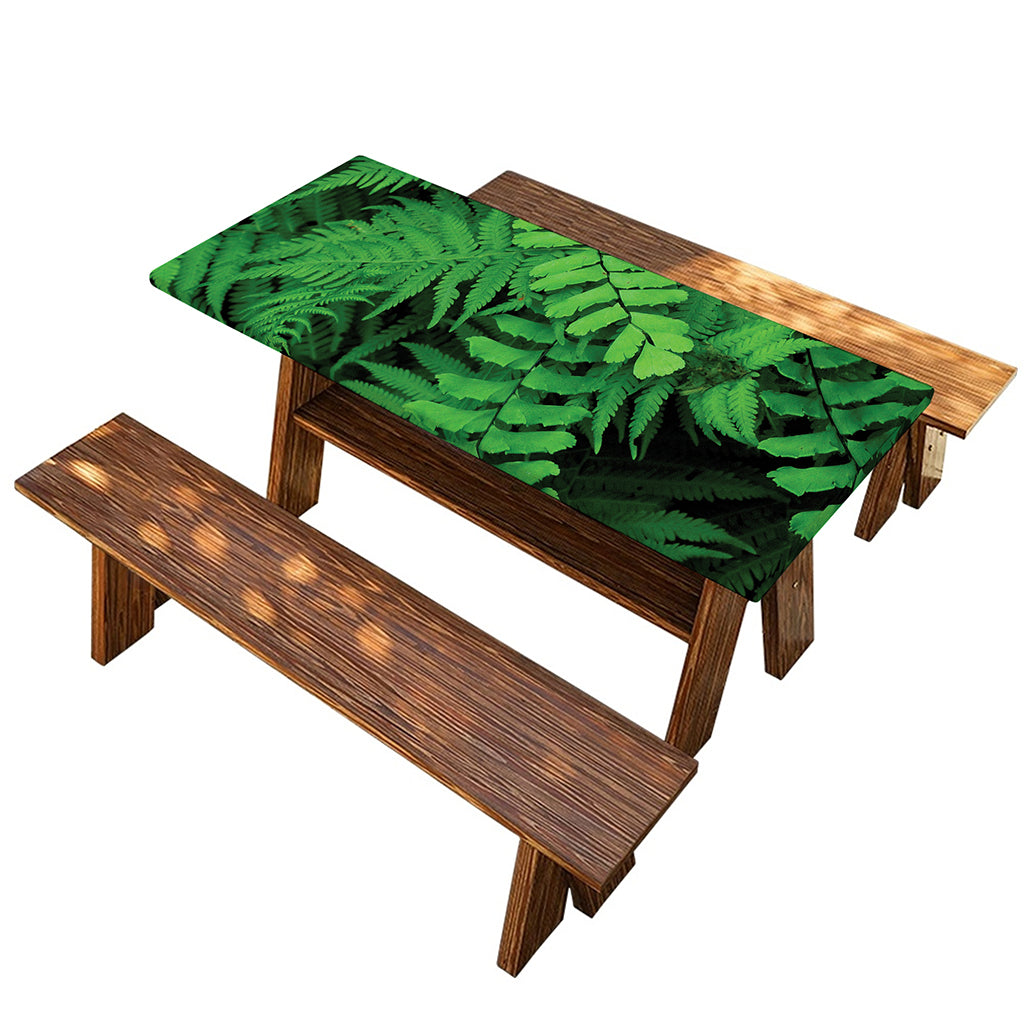 Green Fern Leaf Print Picnic Table Cover