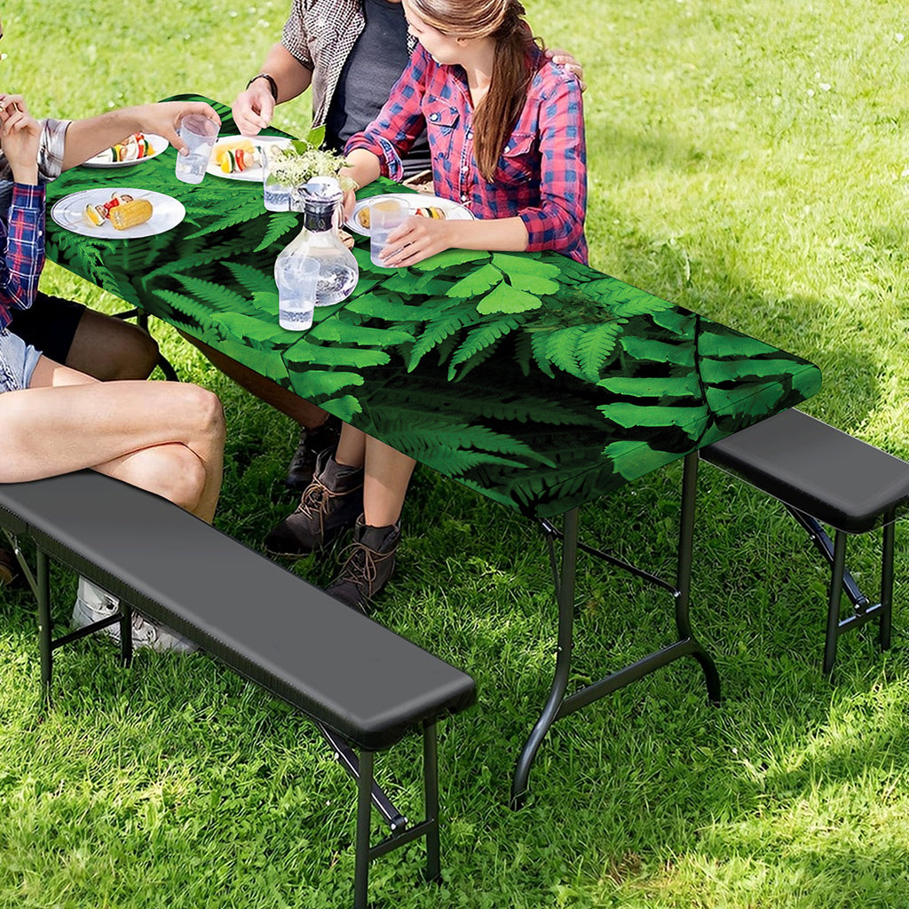Green Fern Leaf Print Picnic Table Cover