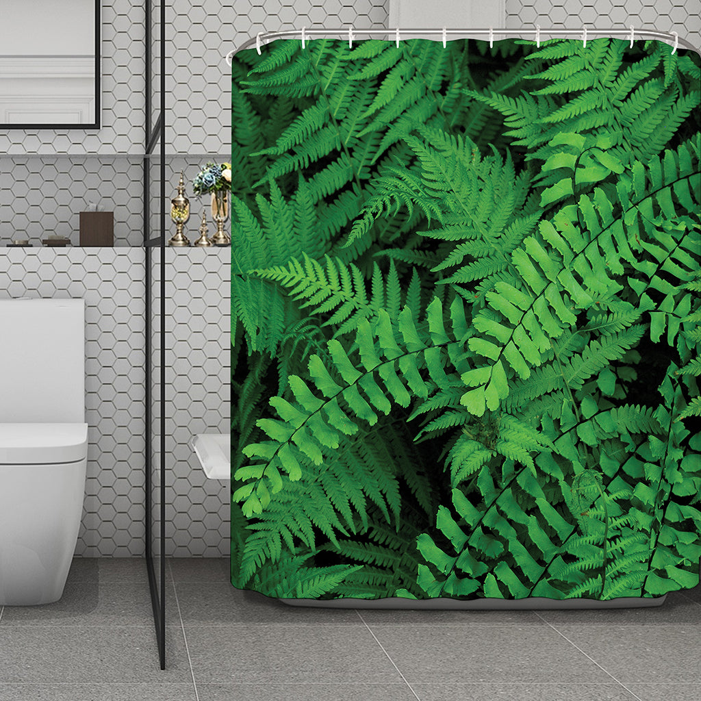 Green Fern Leaf Print Polyester Shower Curtain