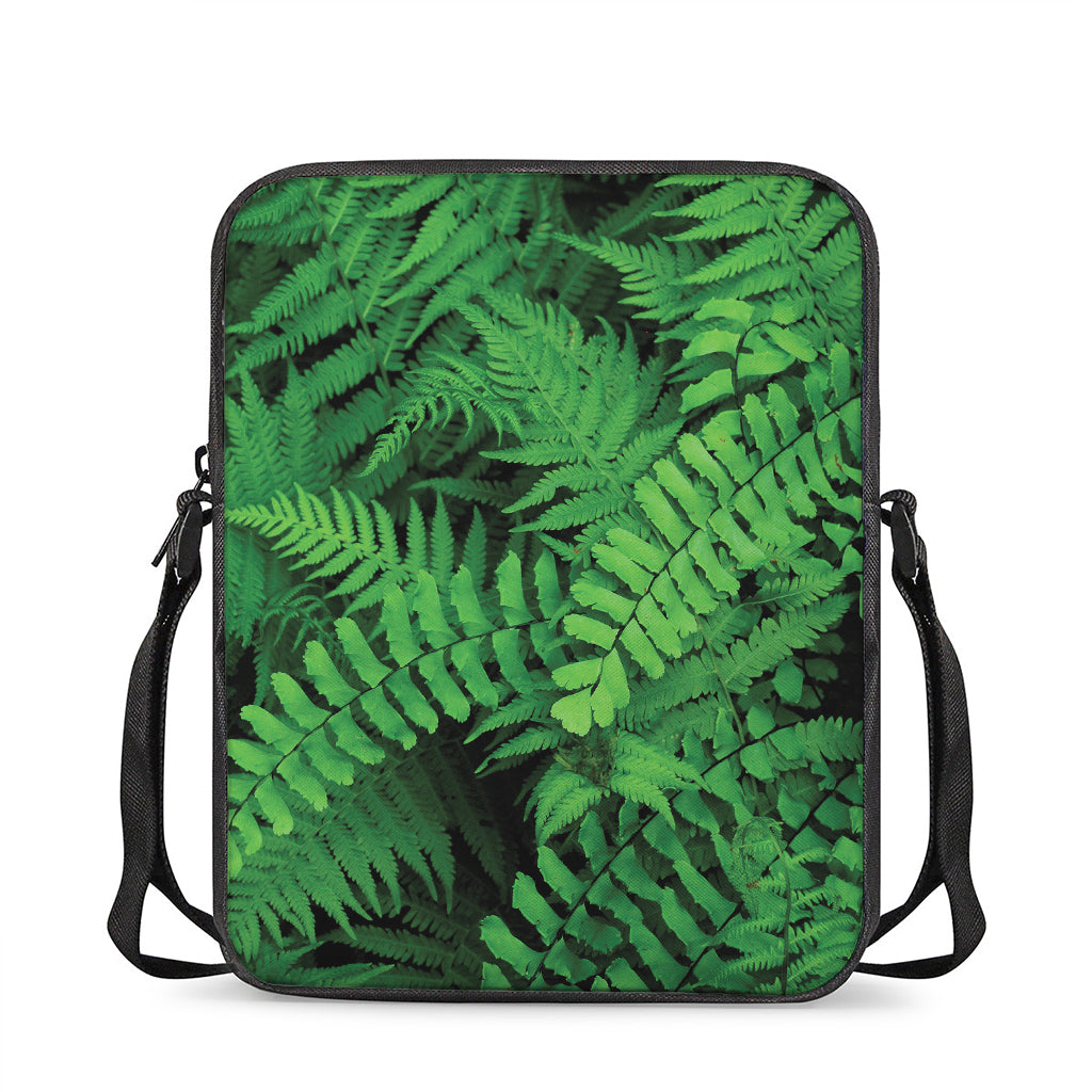 Green Fern Leaf Print Rectangular Crossbody Bag