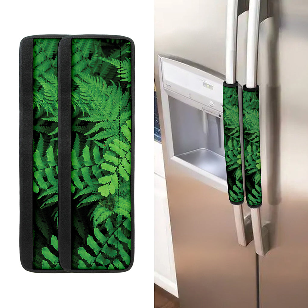 Green Fern Leaf Print Refrigerator Handle Covers