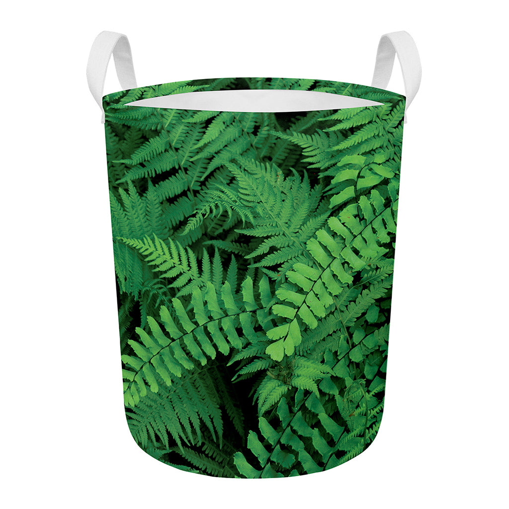 Green Fern Leaf Print Round Laundry Basket