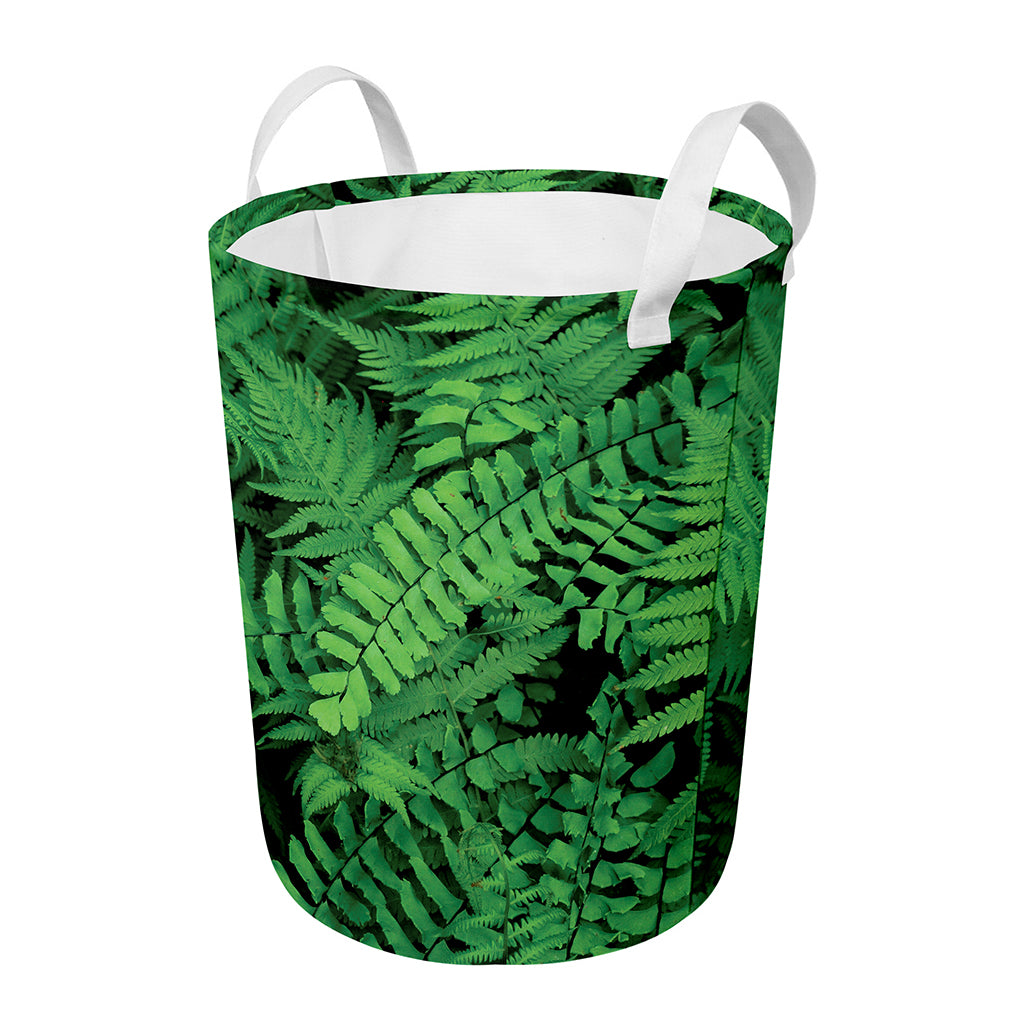 Green Fern Leaf Print Round Laundry Basket