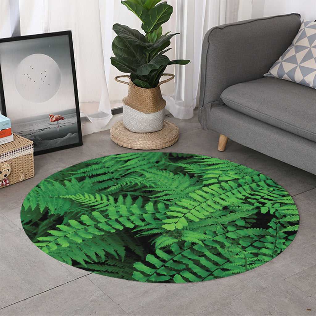 Green Fern Leaf Print Round Rug
