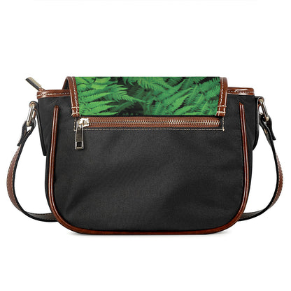 Green Fern Leaf Print Saddle Bag